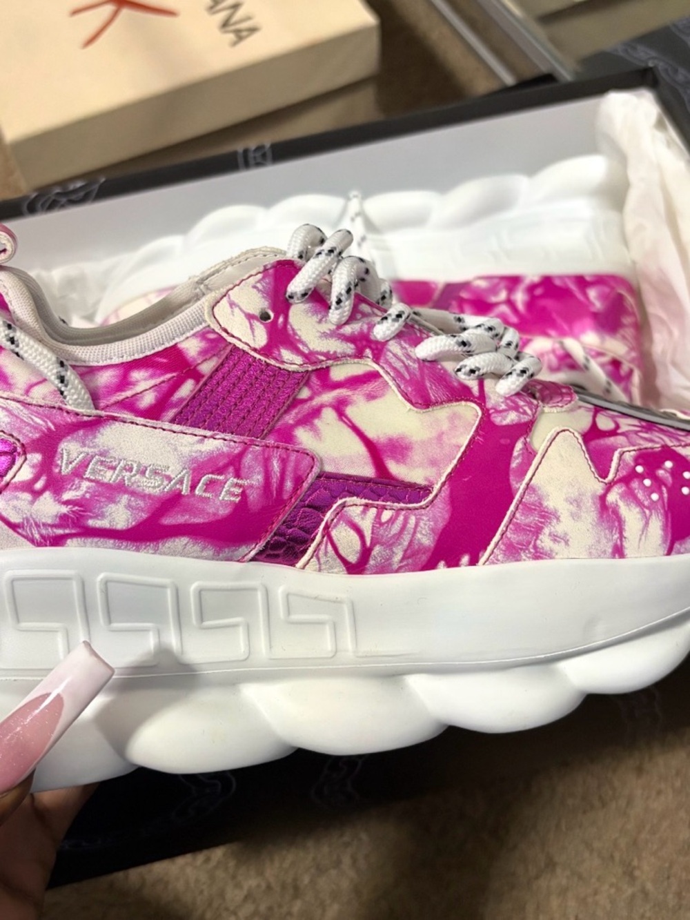 Versace Kids Pink Marble Platform Sneakers with White Soles